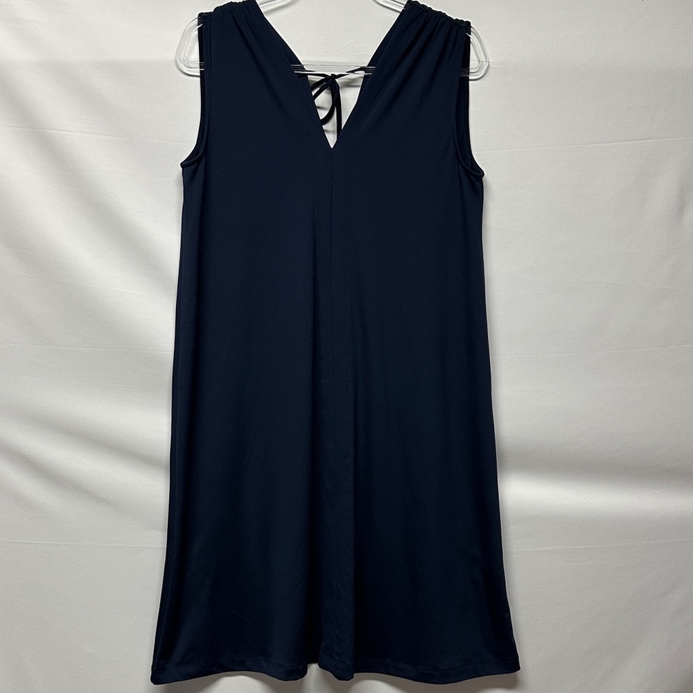 J. McLaughlin Navy Blue V-Neck Tie Back Sleeveless Shift Dress Women's S